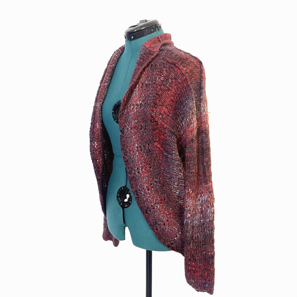 Prana Chunky Wrap Open Front Circle Cardigan Sweater Wool Blend Burgundy Small - Picture 3 of 10
